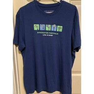Life is Good T-Shirt Mens Large Blue Golf Graphic Crusher Tee Short Sleeve